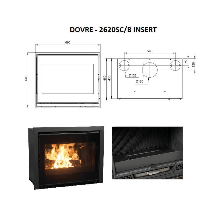 Dovre 2620SC/B Multifuel Closed Combustion Fireplace Insert With Fans - Image 7