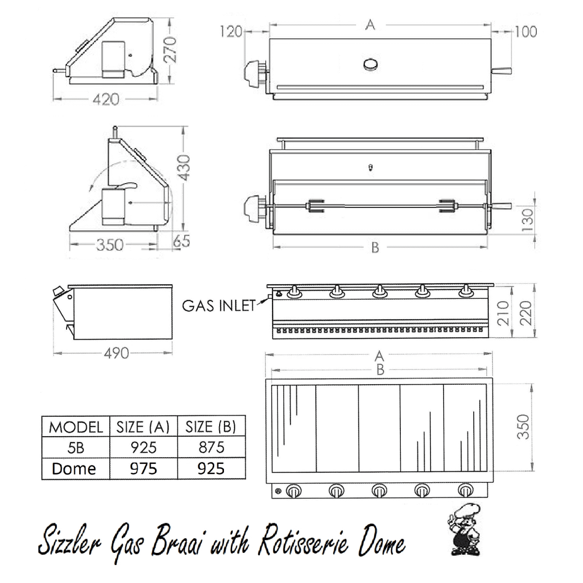 Chad-O-Chef Sizzler - 5 Burner Gas Braai (With Rotisserie Dome) - Image 6