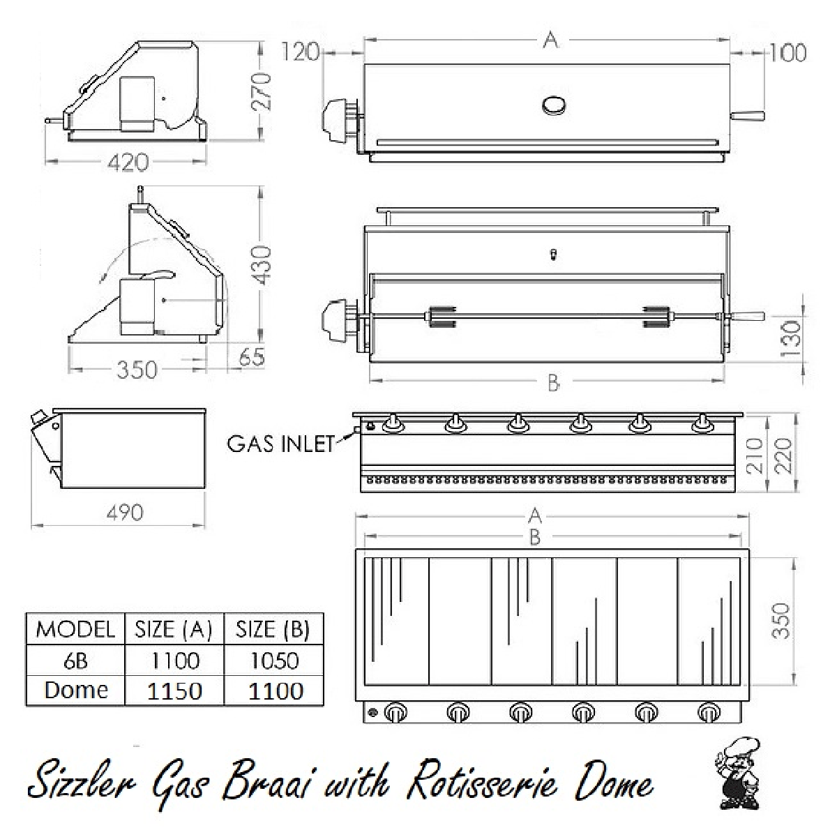 Chad-O-Chef Sizzler - 6 Burner Gas Braai (With Rotisserie Dome) - Image 3