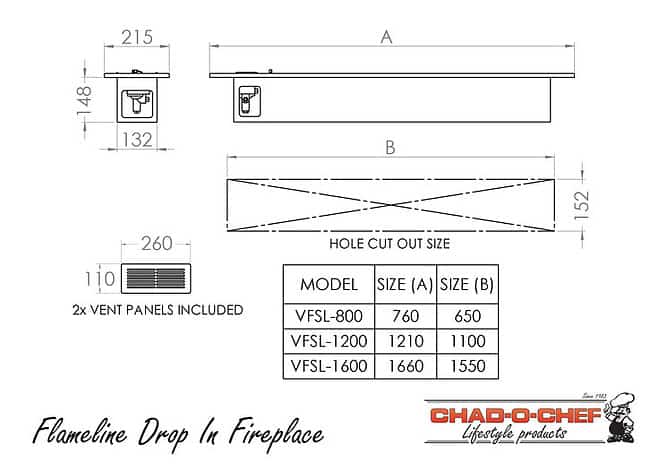 Chad-O-Chef 810 Flameline Drop-In Fireplace - Image 2