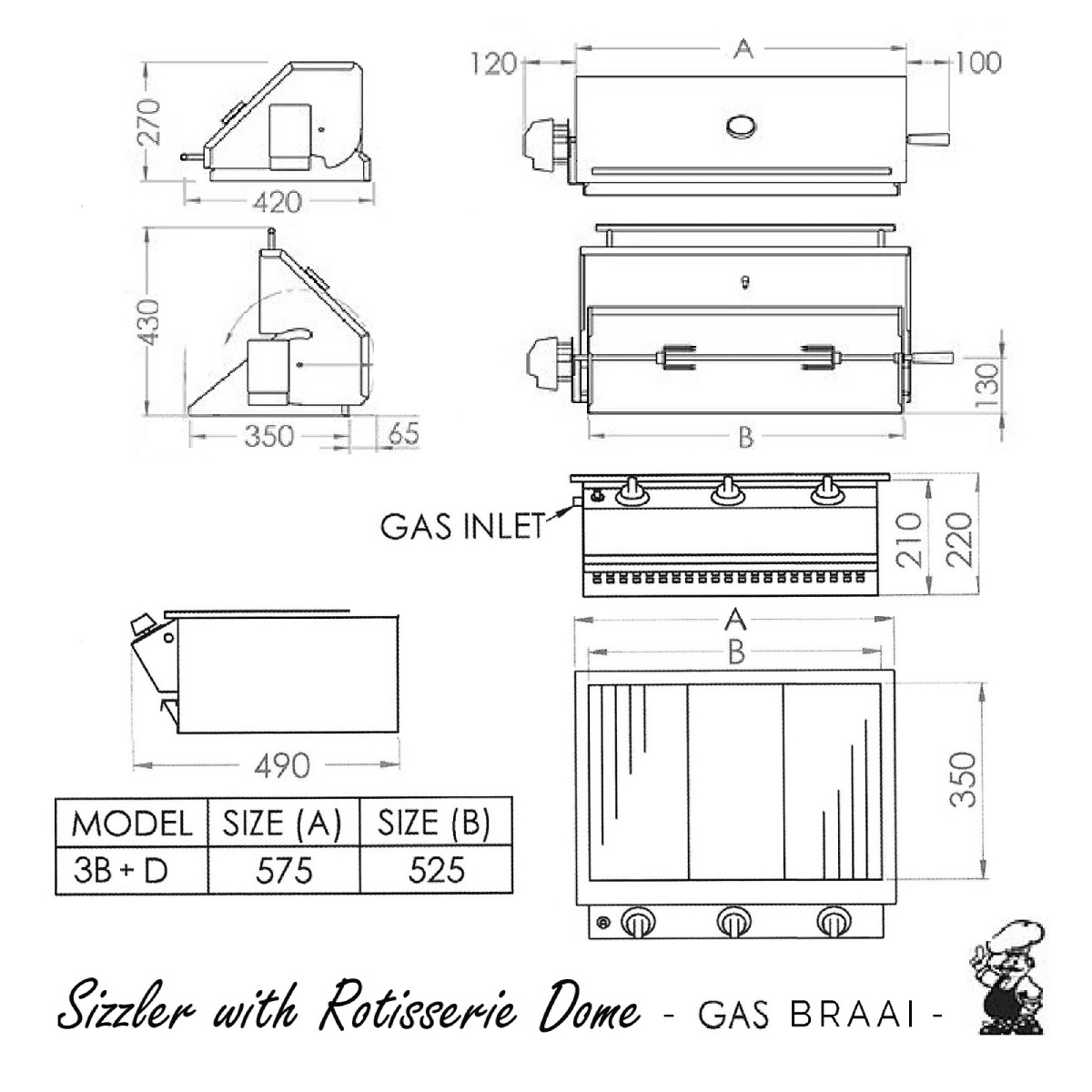 Chad-O-Chef Sizzler - 3 burner Gas Braai (With Rotisserie Dome) - Image 3