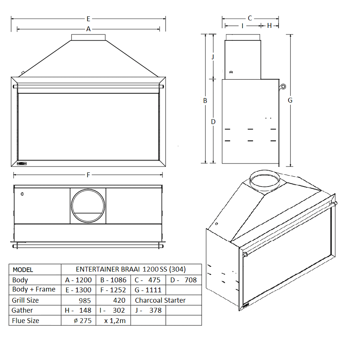 Jetmaster 1200 Entertainer 430 grade Stainless Steel Built-in Braai - Image 2